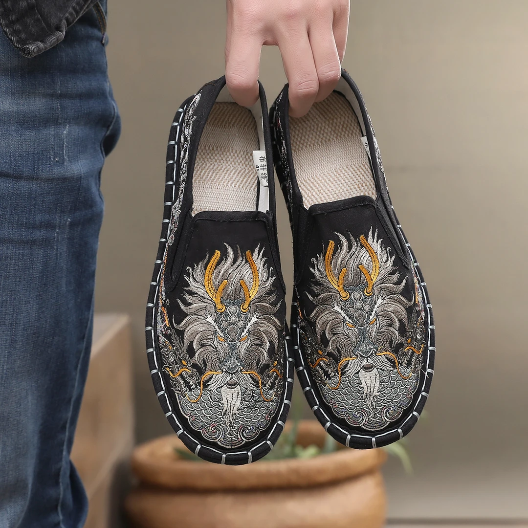 京腔布仆千层底休闲国潮风刺绣纯手工老北京透气男女士时尚款布鞋