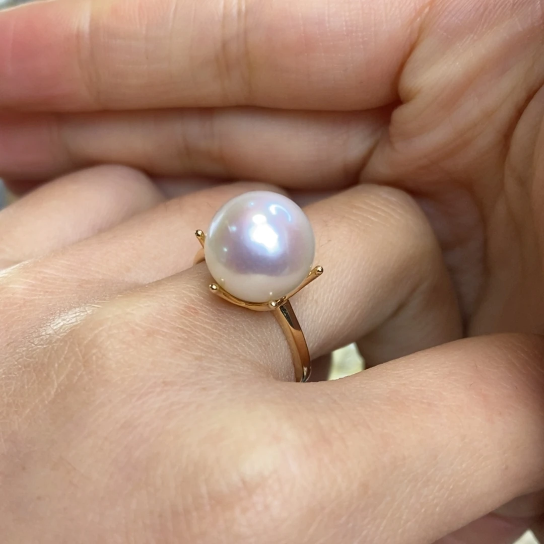 淡水珍珠戒指银S925镀金镶嵌特价