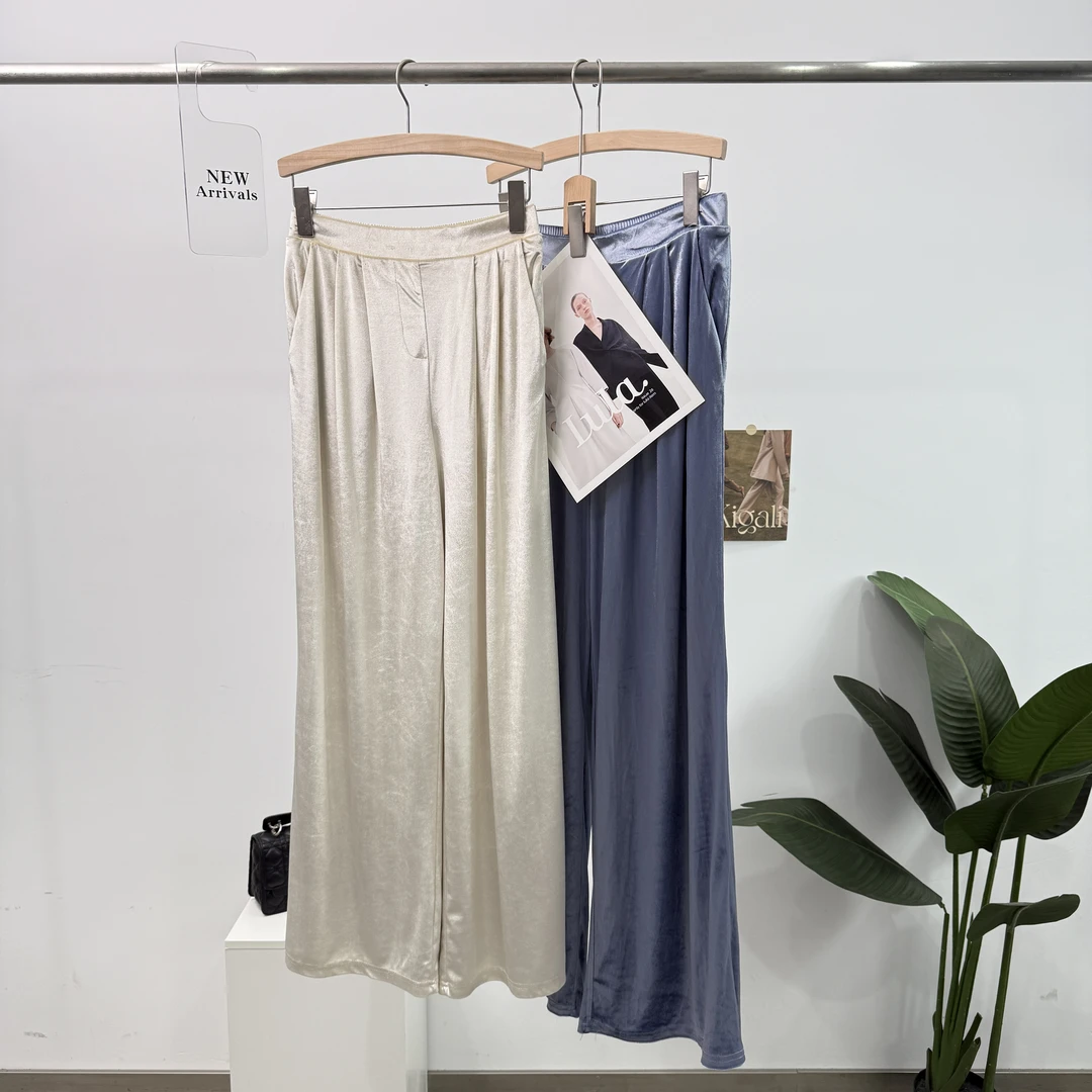 B068欧美夏季休闲风极简风微弹力直筒时尚宽松高腰百搭女士休闲裤