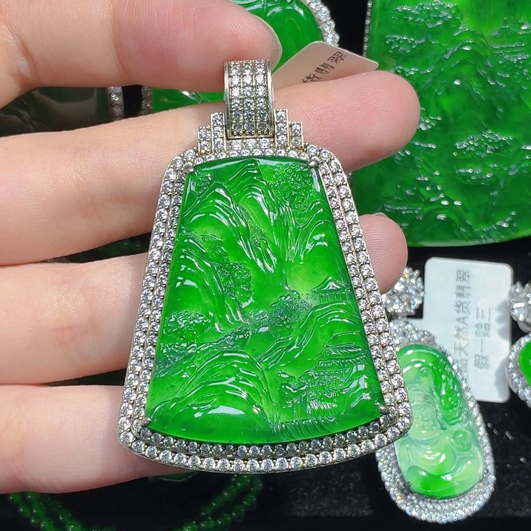 翡翠银S925镶嵌颈饰天然A货翡翠