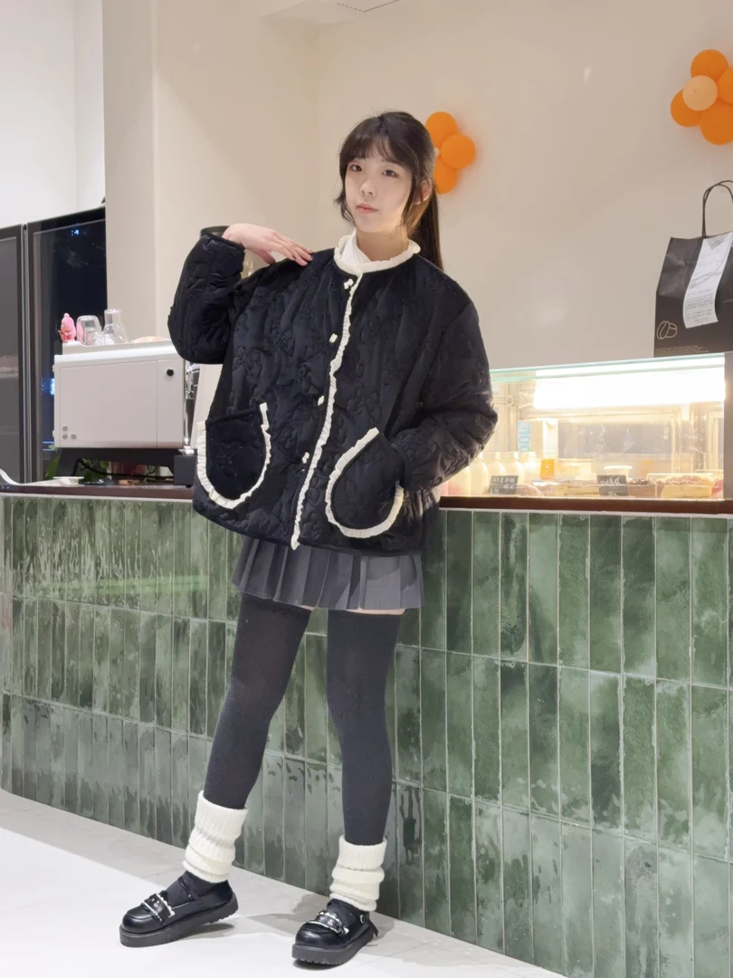 蝴蝶暗纹小香风气质女保暖家居服套装睡衣百搭套装加绒黑色冬季