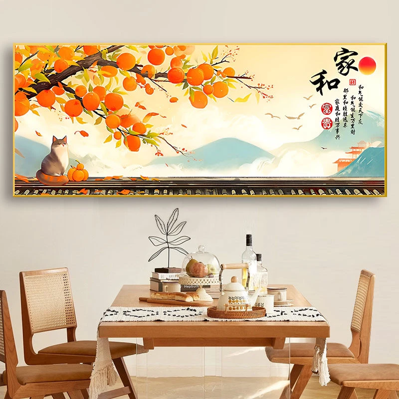 纯手工十字绣成品，人工绣好的图家和富贵事事如意柿子图客厅挂画