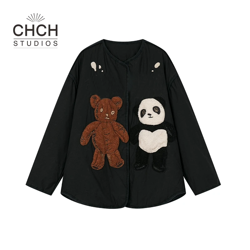 RAQWT10265秋冬新款小熊玩偶经典复古熊猫棉服外套