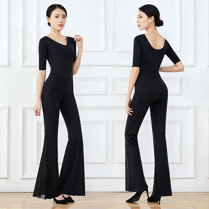 FAVMARTHA形体训练服装女礼仪培训走秀修身优雅领大喇叭裤舞蹈练