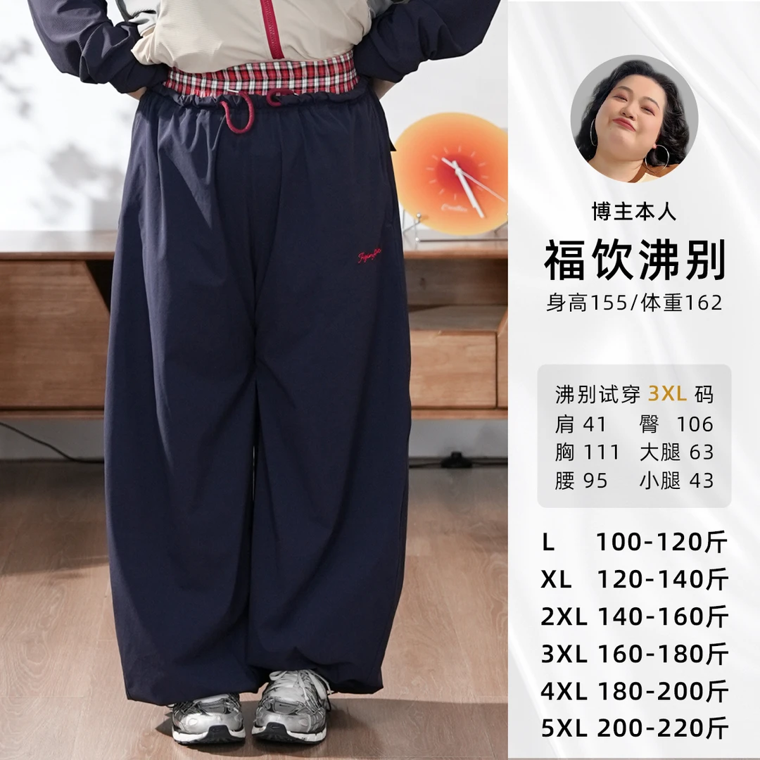 福饮沸别【黛格闲行】腰头格纹拼接高腰阔腿刺绣休闲裤-YH25062