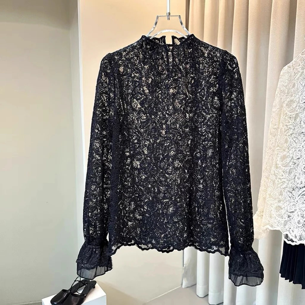 美娅MY 镂空亮片蕾丝上衣