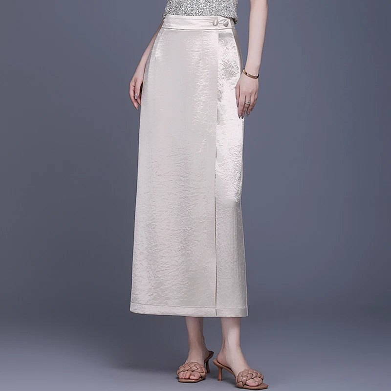 简约一片式直筒裙女2025新款春夏高腰显瘦长裙子垂感气质半身裙子