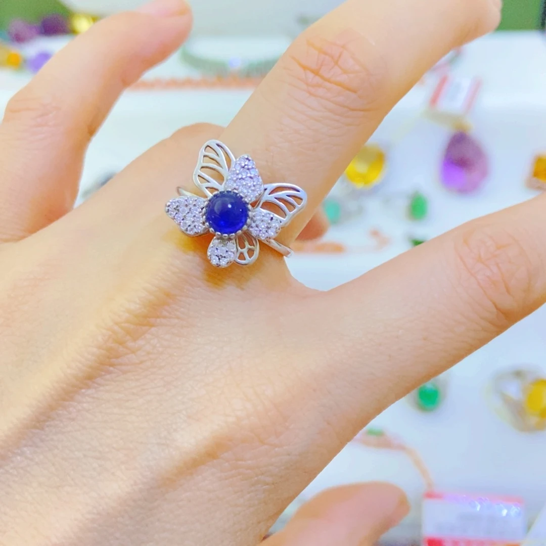 戒指蓝宝石银S925镶嵌