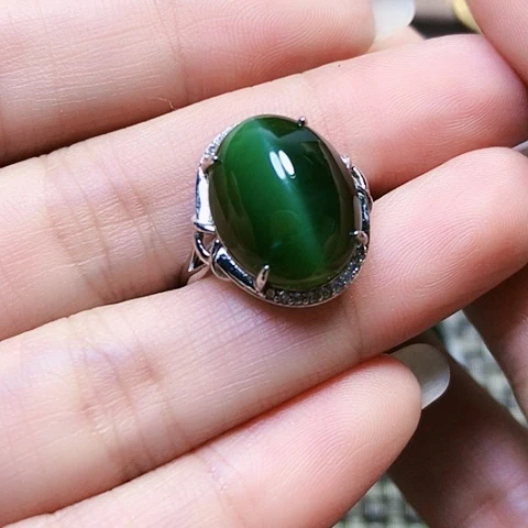 和田玉戒指银S925镶嵌