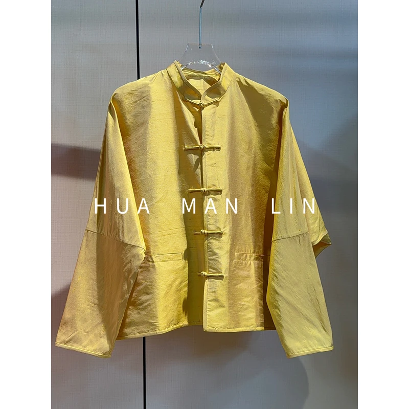 【花滿林】小立领手工盘扣双宫桑蚕丝连肩长袖上衣251528