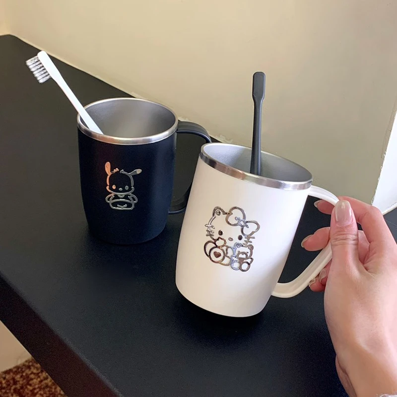 日式304不锈钢洗漱口杯防霉刷牙水杯子带手柄一家三口简约可爱ins