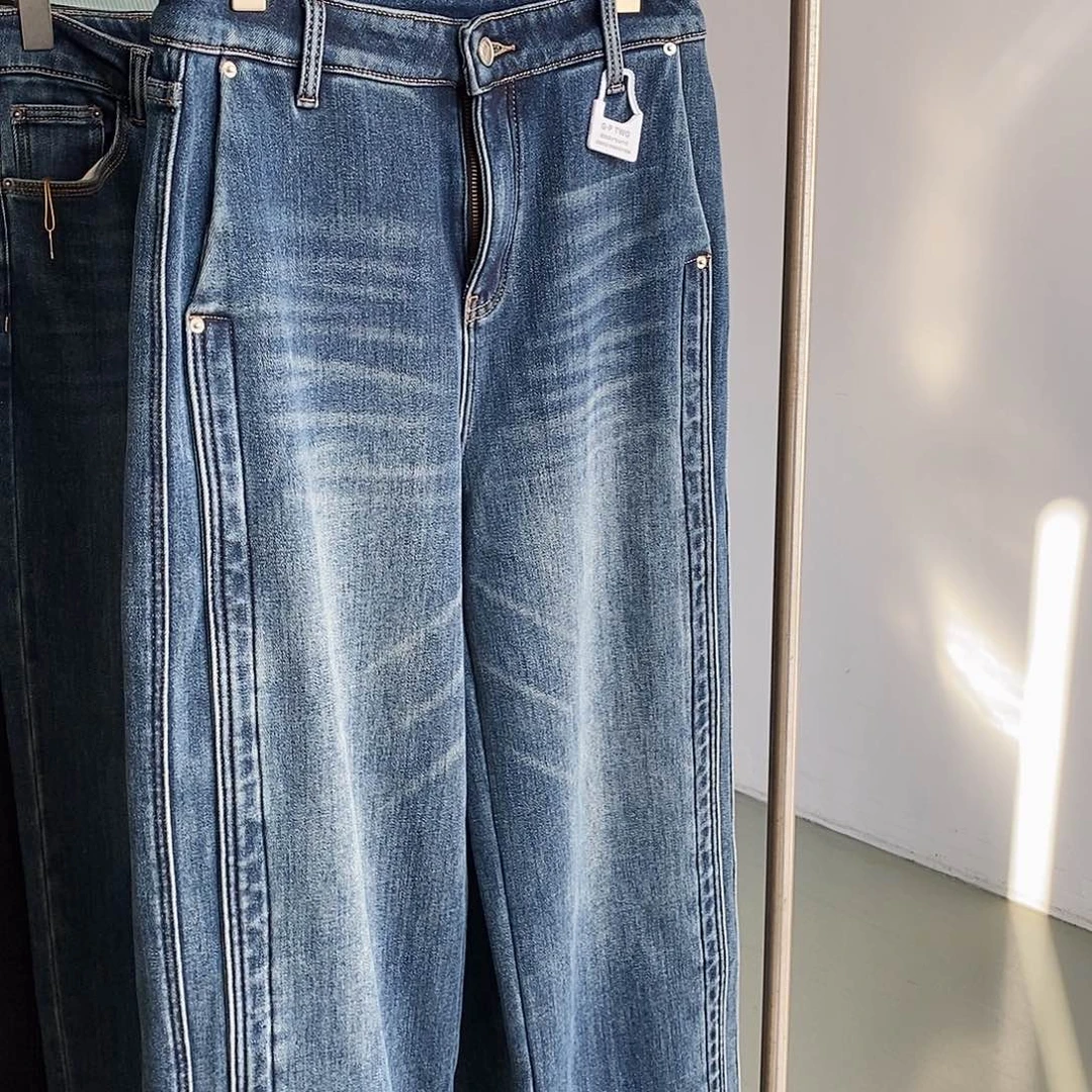 加绒牛仔裤 L码 拼接款