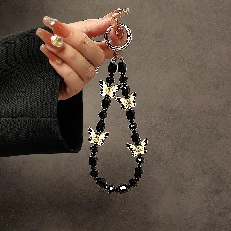 奢华高级感黑手串串珠手提链手腕短挂绳手机壳汽车钥匙扣包包挂件