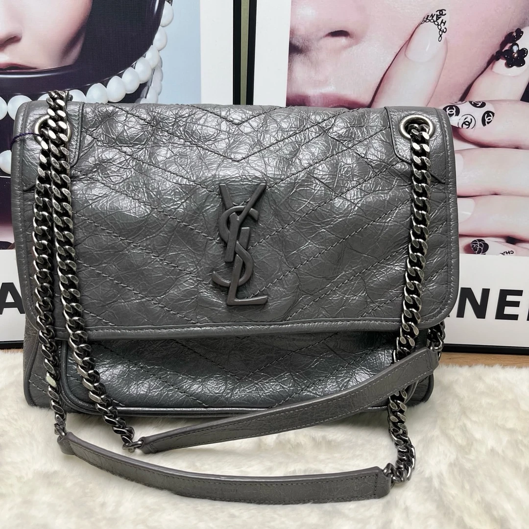 99新 YSL/圣罗兰 大象灰银链niki中号