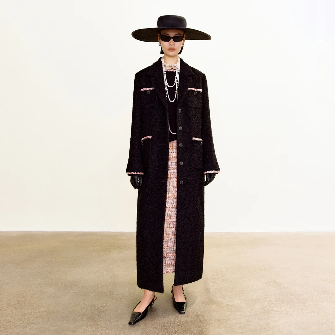 LYNEE【黑标系列】小香风撞色花边圈圈绒直身大衣 LGD2EAW078