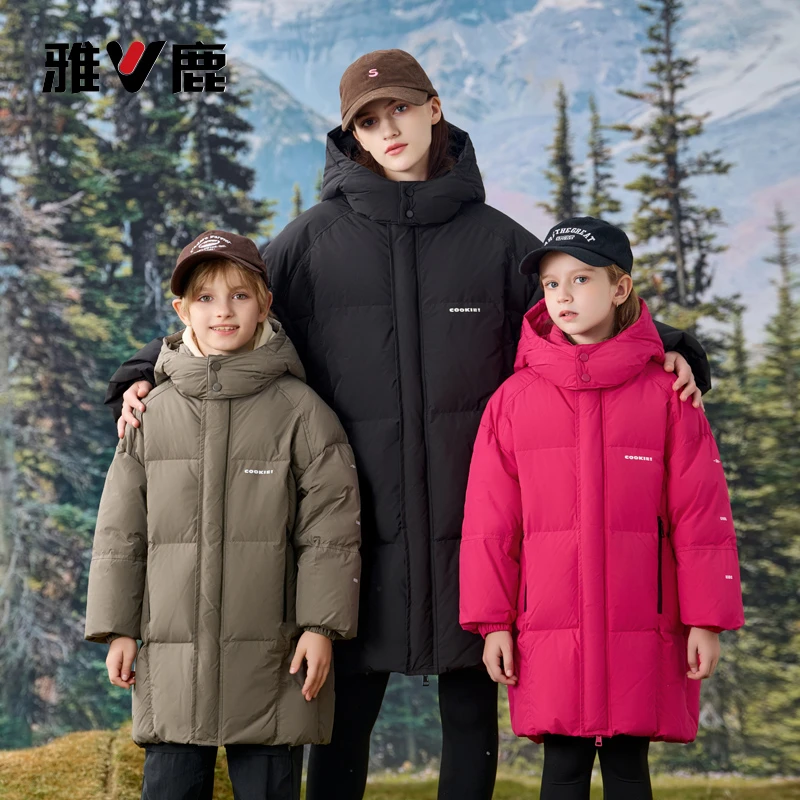 V/雅鹿时尚亲子羽绒服中长款连帽加厚儿童儿童羽绒服外套Y001-nzb