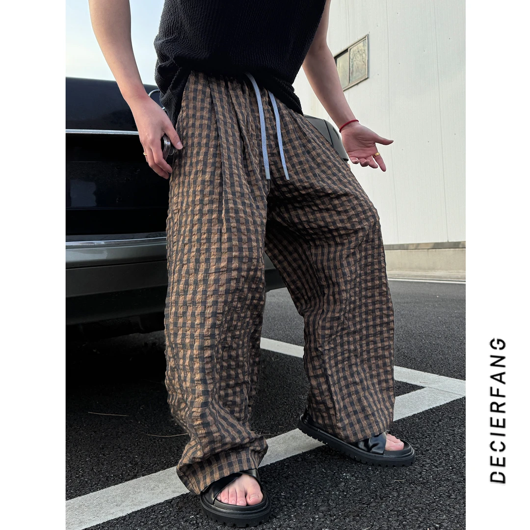 DF 25SS【肌理感 海岛泡泡格】情侣款休闲格子裤