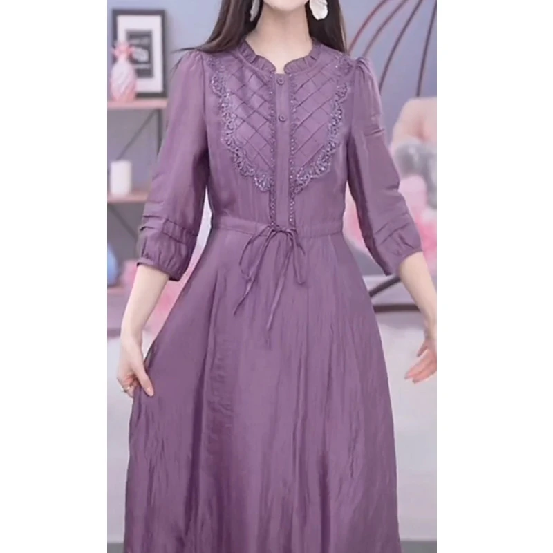 217 女装轻奢风连衣裙2025新款春季韩版收腰系带中长款穿搭a字裙