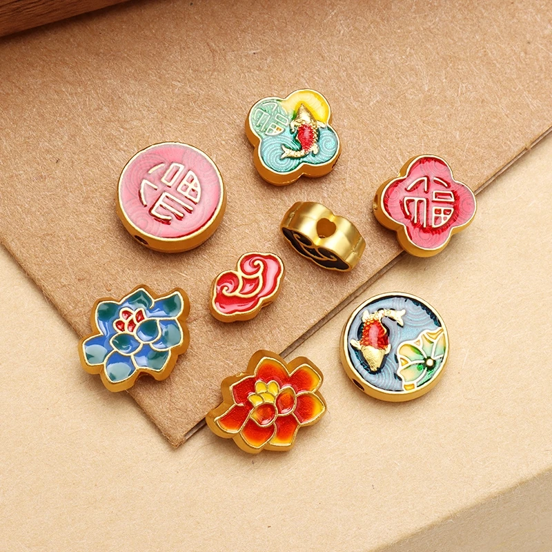 铜镀沙金色保色祥云福字大孔隔珠横孔diy编绳手链饰品配件