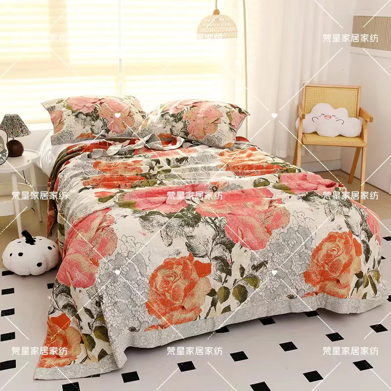 纯棉a类高端轻奢定制款罗布床盖四季可用加大加厚三件套柔软亲肤