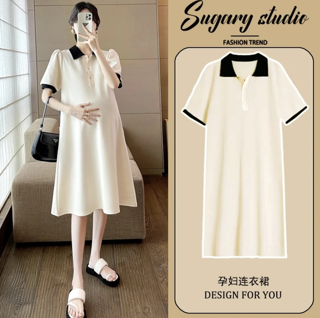 孕妇夏装连衣裙夏款时尚中长款休闲宽松孕妇连衣裙可开扣可哺乳