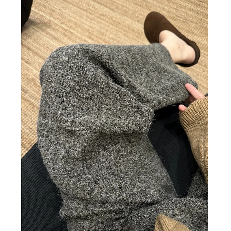 秋冬新款加厚圈圈毛呢阔腿裤女秋冬慵懒休闲气质百搭直筒宽松长裤