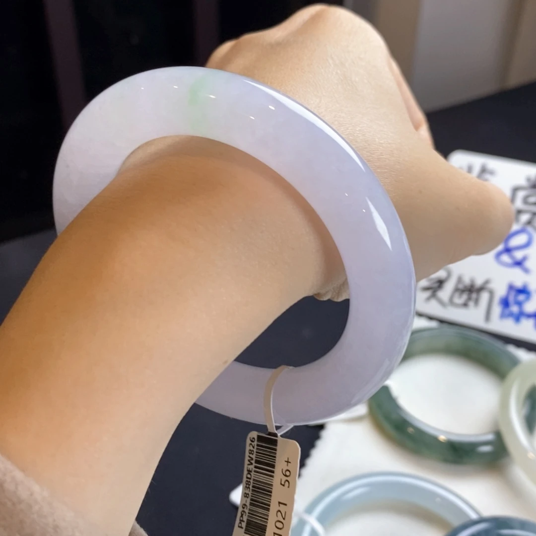 翡翠未镶嵌手镯冰紫胖圆56