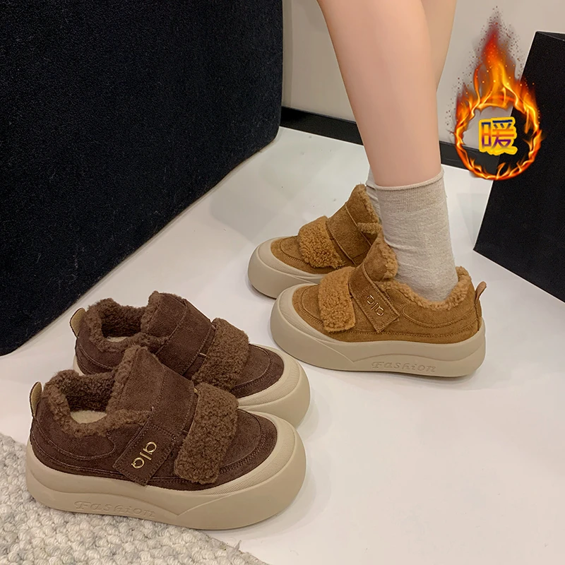时尚休闲鞋2025新款保暖厚底魔术贴时尚百搭加厚休闲防滑德训鞋