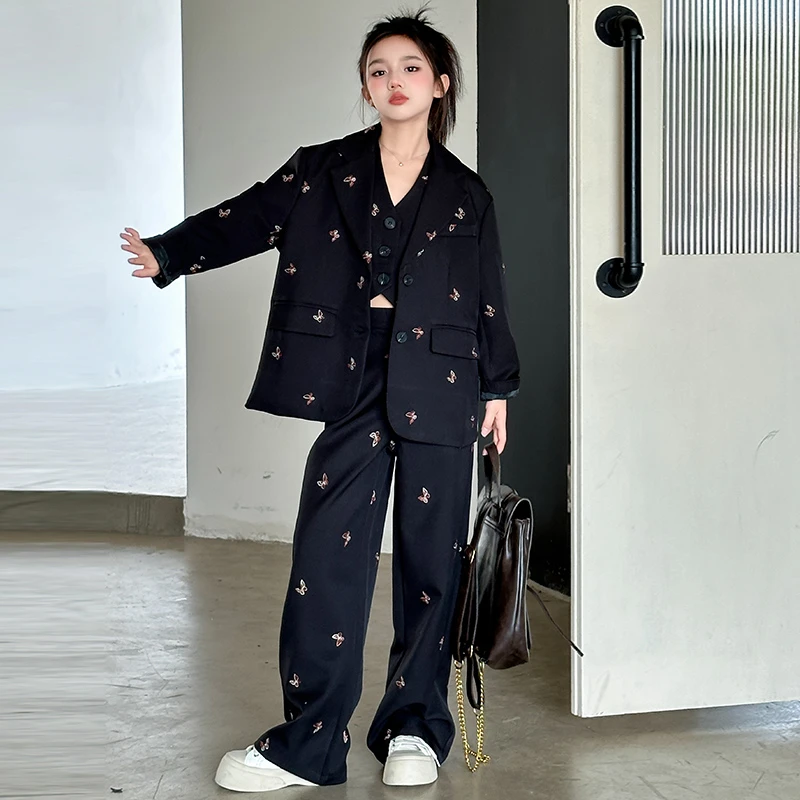 女童西装套装春装2025新款洋气时髦小女孩街舞模特走秀潮酷演出服