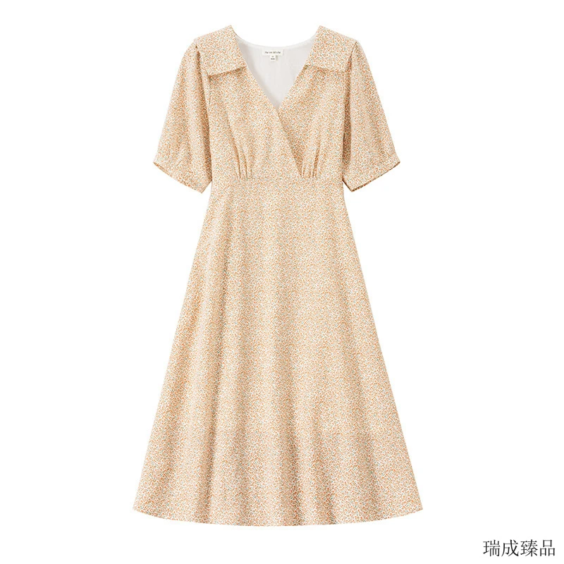 Z2025新款法式V领娃娃领碎花连衣裙女夏气质小裙子温柔风