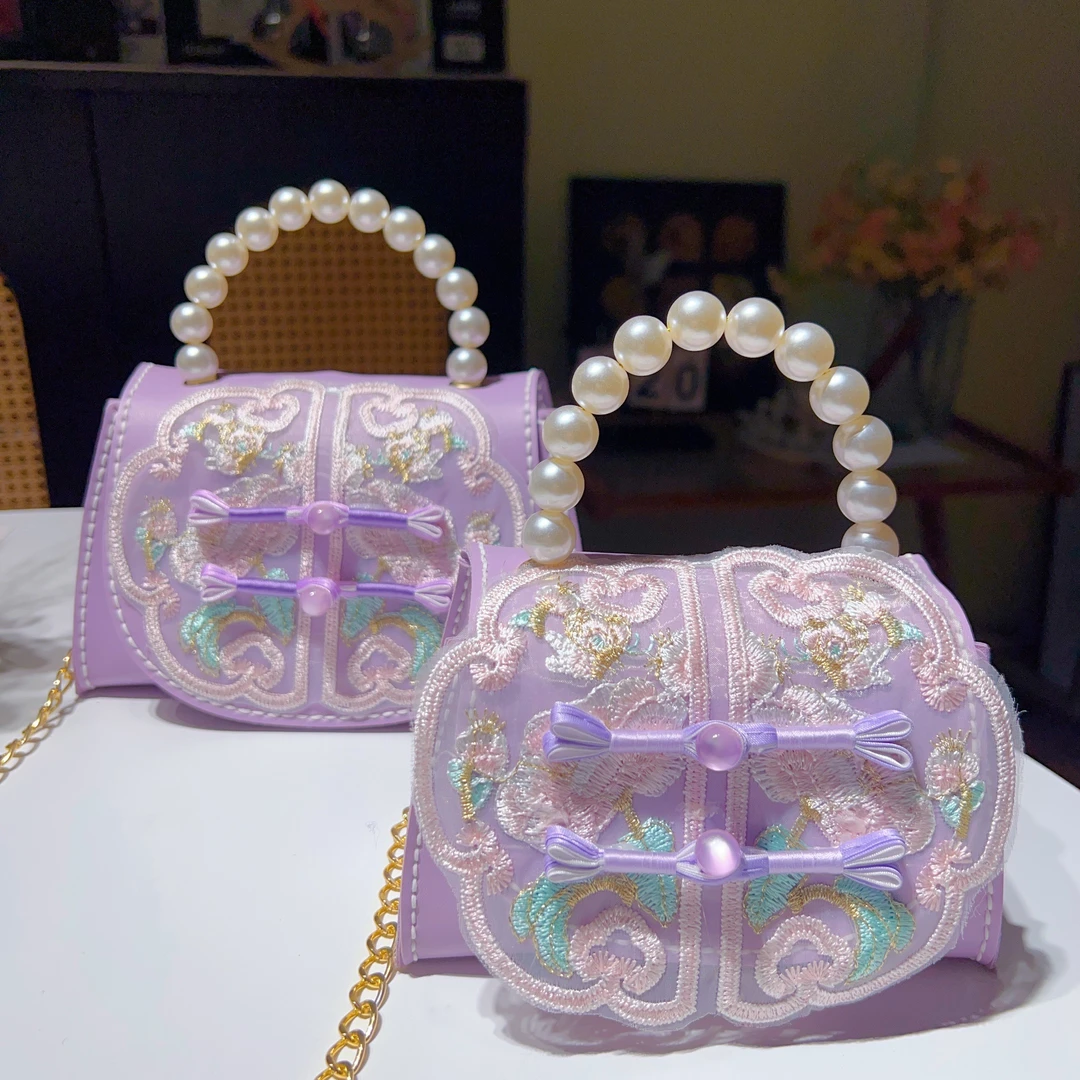 珍珠手提刺绣古风国风手工包材料包diy斜挎非成品