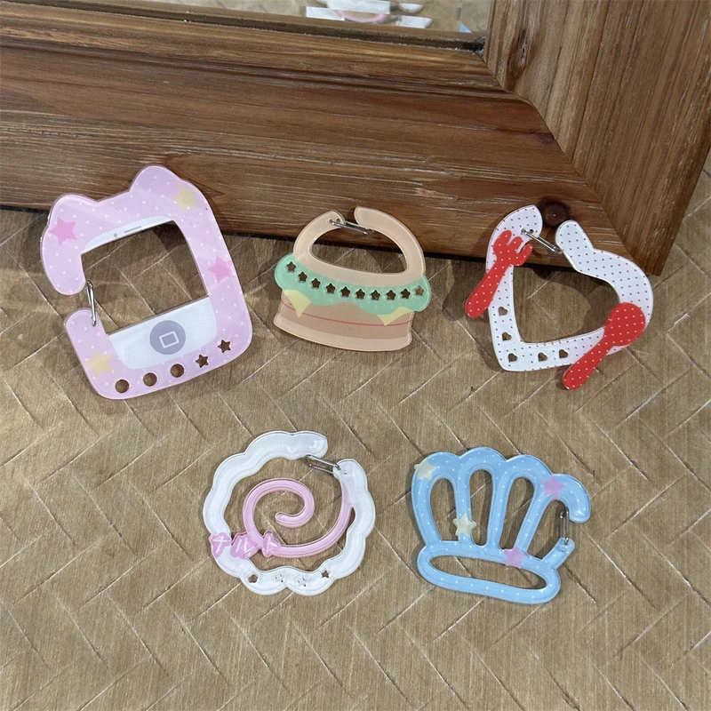 原创可爱汉堡鱼饼登山扣亚克力小挂件手帐装饰韩系镂空钥匙扣痛包