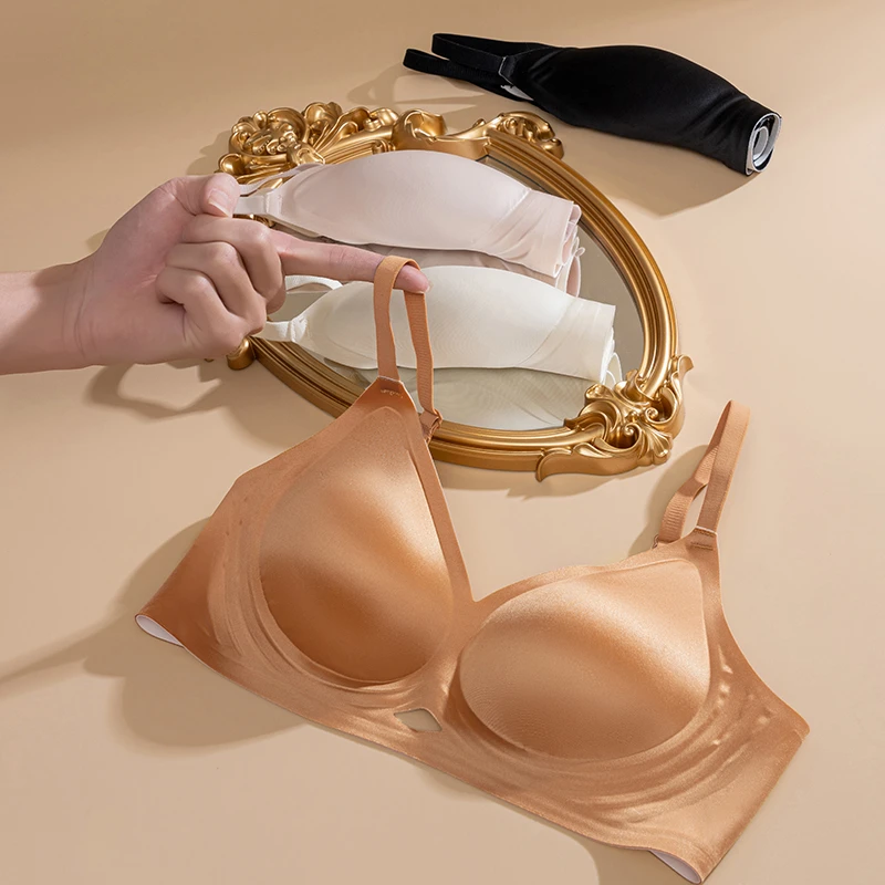 高奢珠光缎面氧气杯聚拢文胸反重力内衣