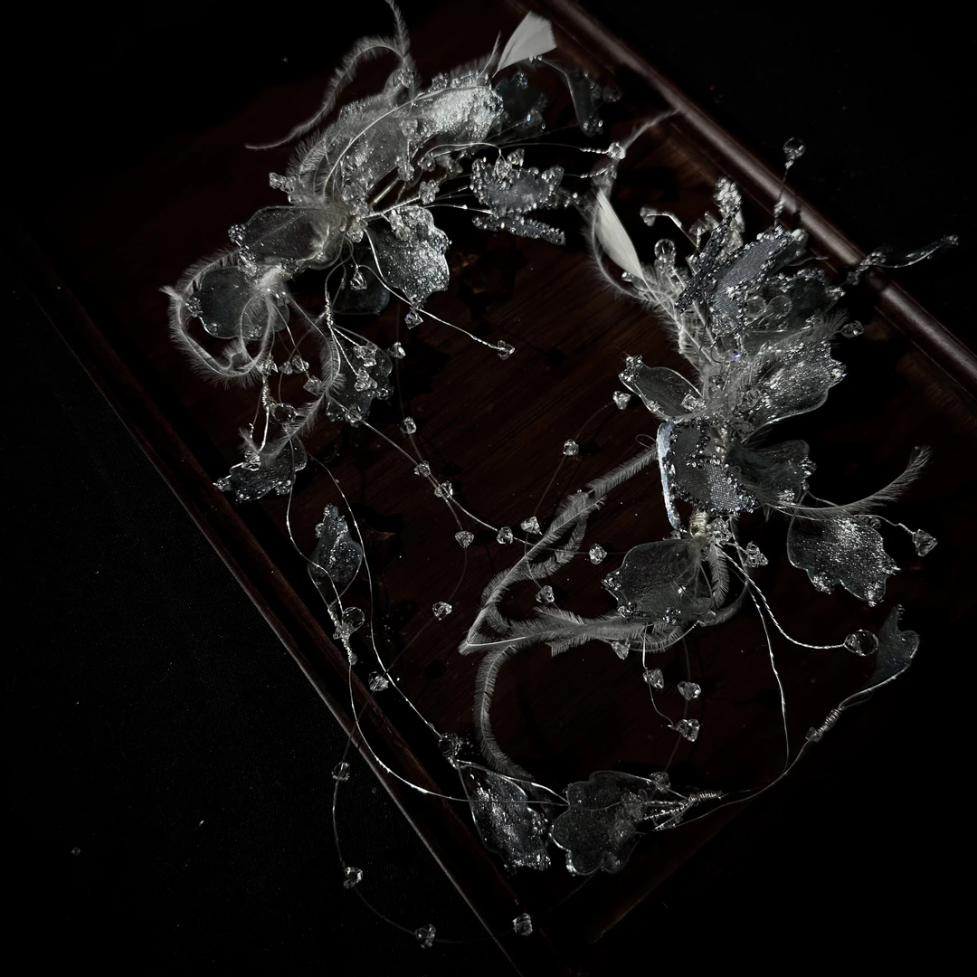 手作新款•超仙薄荷蓝新娘晨袍敬酒头饰