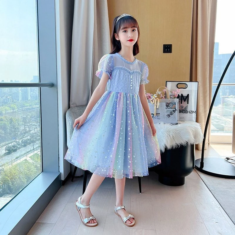 网红女童洋气连衣裙裙子薄款中大童夏装夏季公主裙小女孩儿童亮