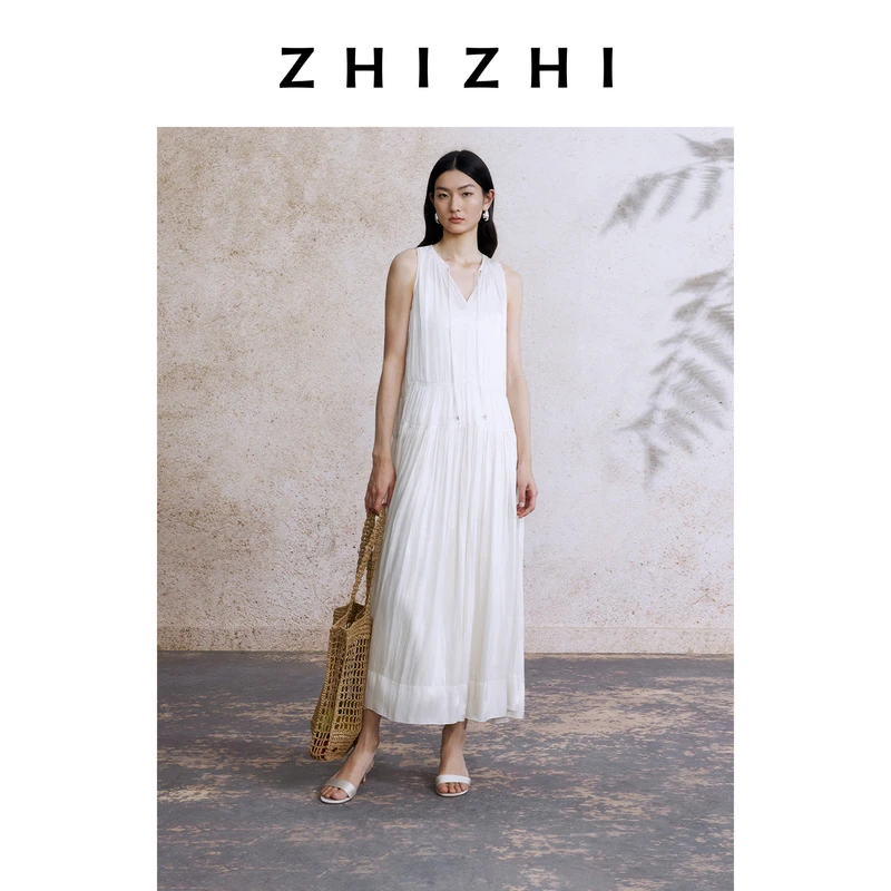 致知 西子妆慢 流光溢彩无袖连衣裙女2025夏款A字裙ZZ2EMWL9023