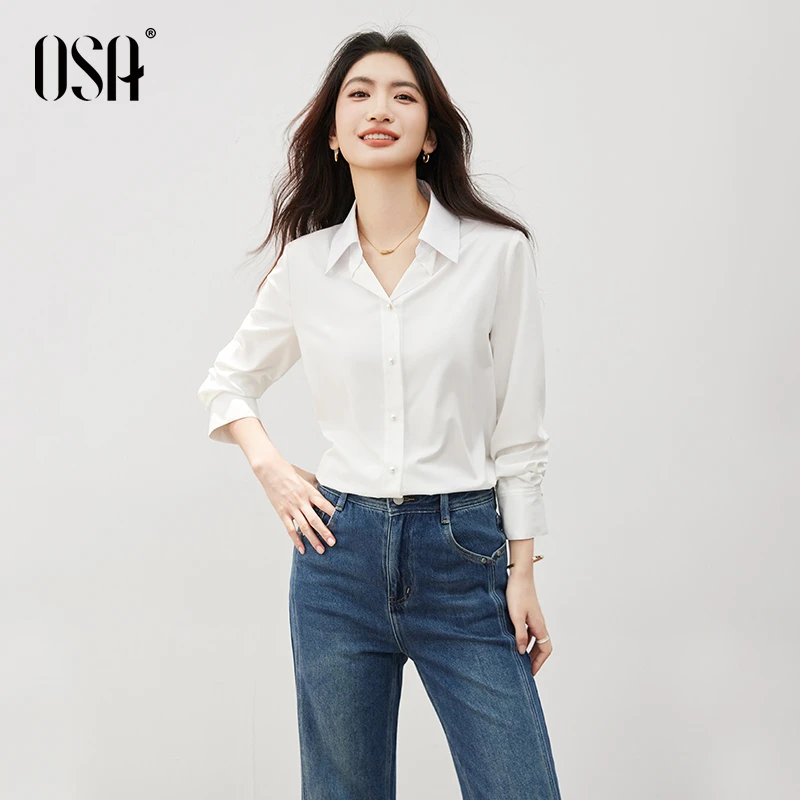 OSA/欧莎【社交衬衫】长袖衬衫女简约通勤高级感衬衣上衣S125C12001