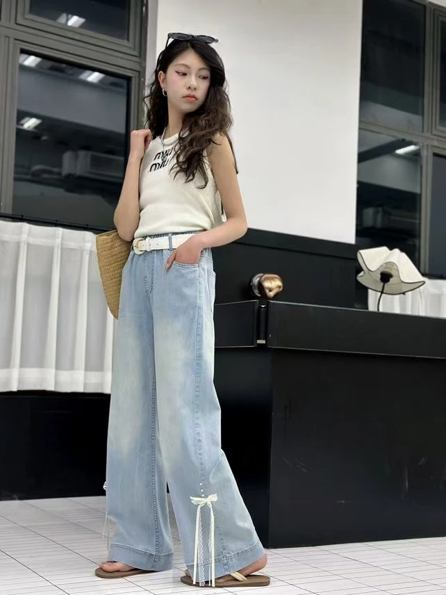 2025夏款女童牛仔裤微喇裤直筒裤26-30