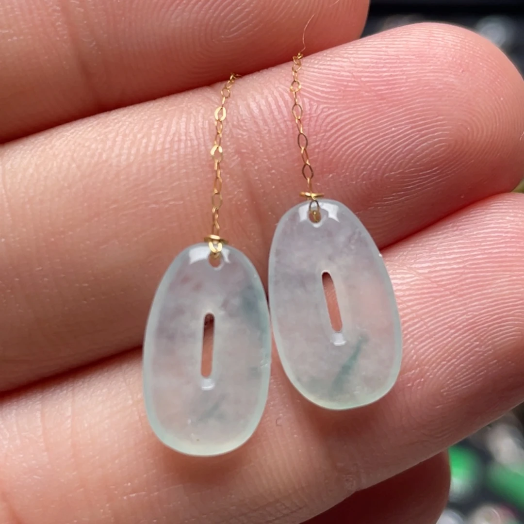 翡翠18K金镶嵌耳饰纯天然缅甸翡翠