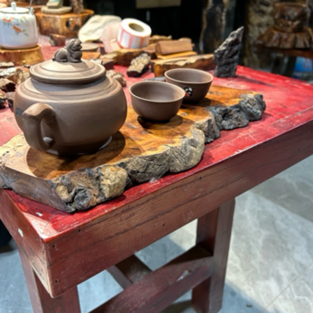 百年随行雷击枣木茶托