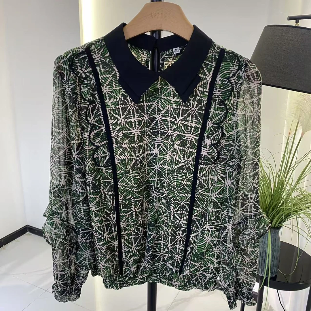 【F933】时尚碎花雪纺衫翻领气质百搭时尚小衫