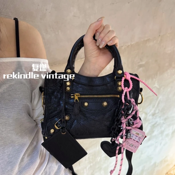 95新 Balenciaga/巴黎世家 复燃精选/黑金citymini机车斜挎包