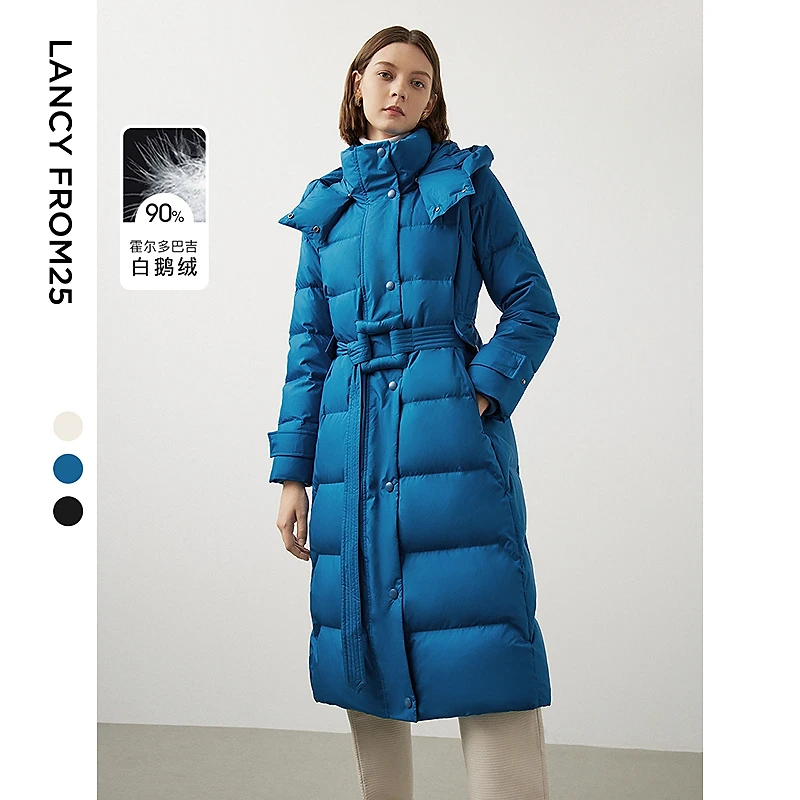 明星同款克莱因蓝 朗姿鹅绒羽绒服冬季轻奢中长款大衣外套女
