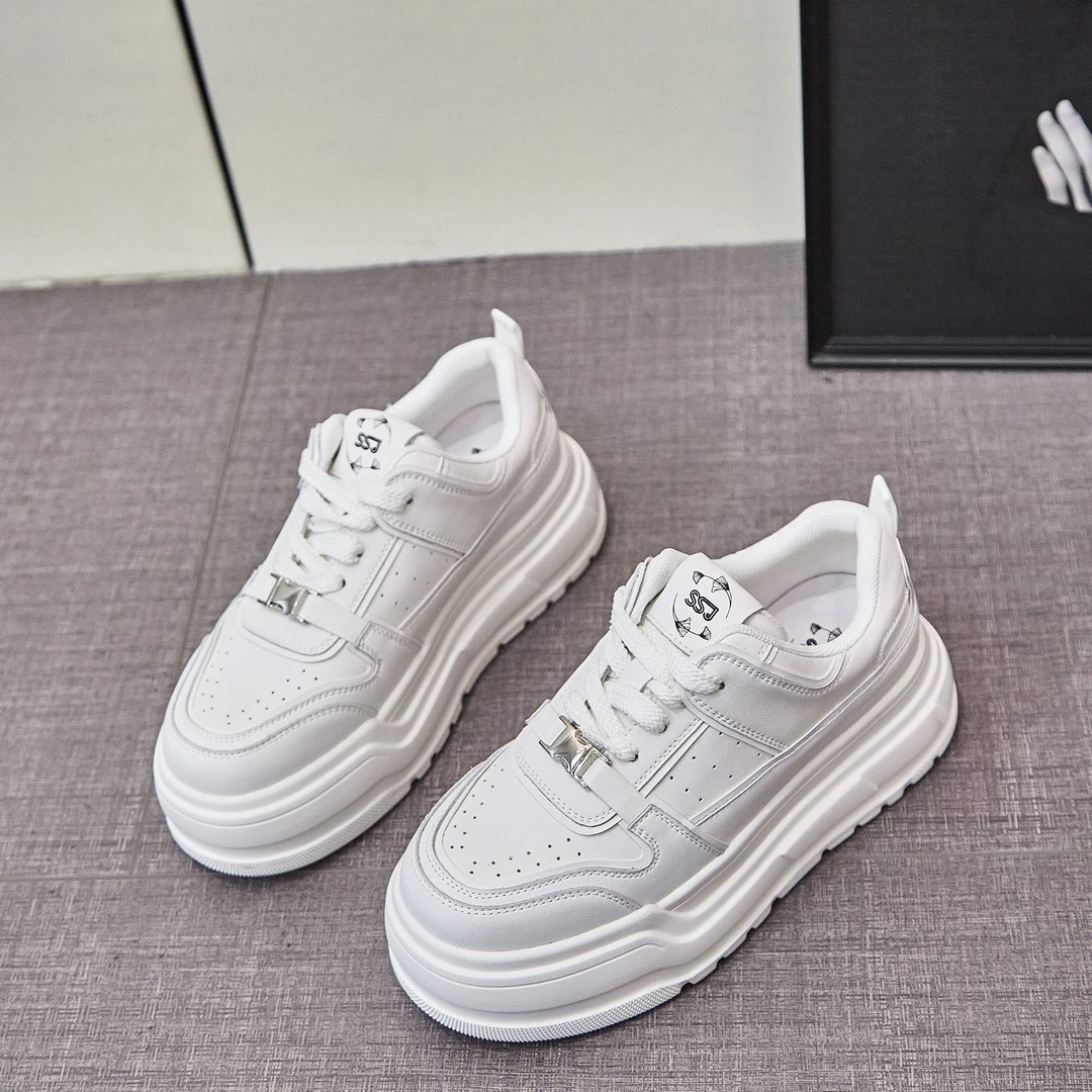 隐形增高6cm！气核微孔发泡技术！牛皮！女士万能百搭小白鞋