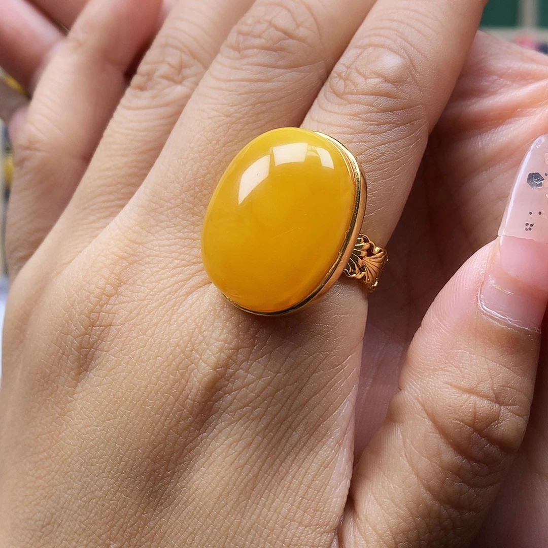 蜜蜡银S925镶嵌戒指戒指