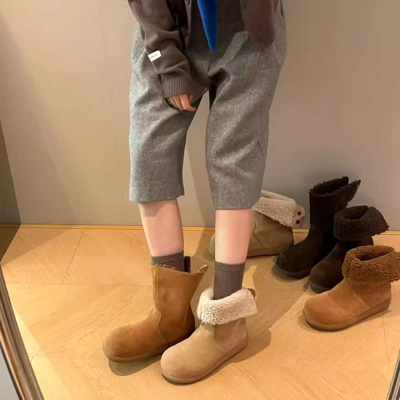 时尚百搭复古勃肯雪地靴女2025新款冬季加绒保暖韩版两穿加绒棉靴