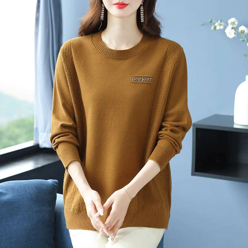 胖mm羊毛衫女圆领上衣秋冬内搭毛衣宽松加肥加大码遮肚针织打底衫