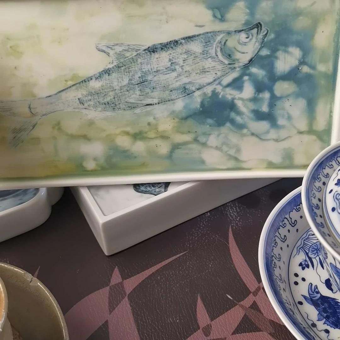 陶摆件白鱼翘嘴 茶盘 壶承 干泡台