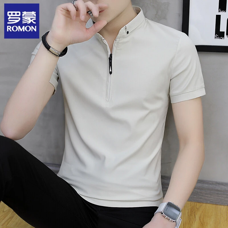 罗蒙男士短袖T恤夏季新款韩版潮流纯棉潮牌半袖男装polo衫上衣服