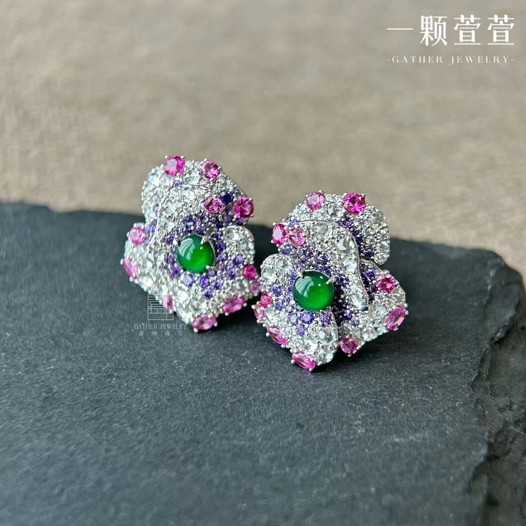 【高岭之花】一颗萱萱S925银镶翡翠耳饰轻奢时尚120197